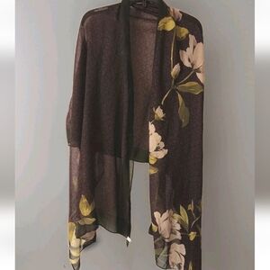 Calvin Klein Brand Vtg. Floral Logo Pattern Silk Scarf Wrap Shawl 28x72"